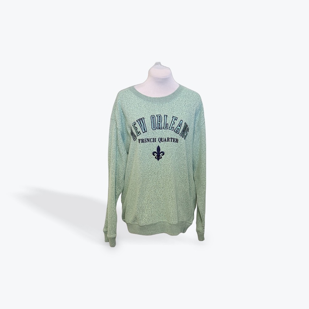 Classic New Orleans French Quarter Sweatshirt Green Marl Fleur-de-Lis‎ Womens M
